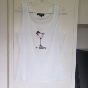 INC White tank top 'lets get Merry" Size XL